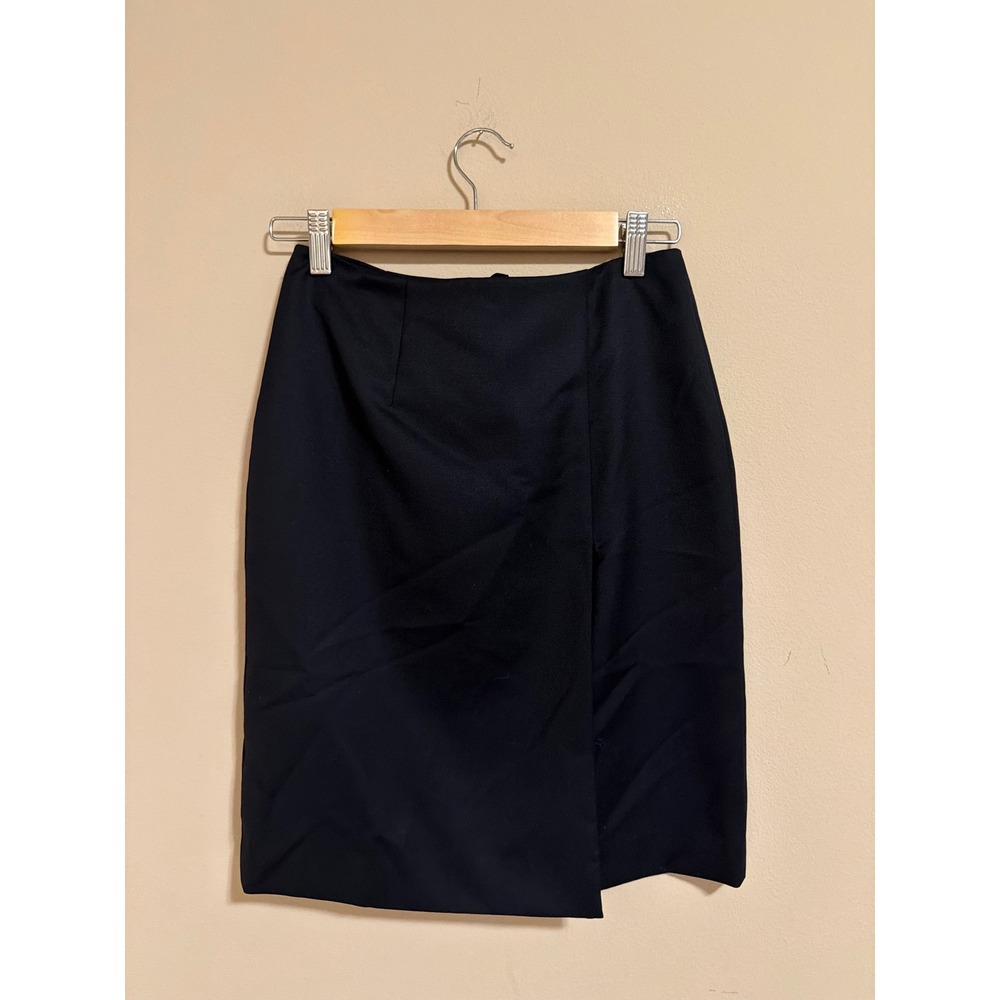 Brooks Brothers 346 Petite Black 100% Wool Pencil Skirt Size 0P Wrap Front Slit